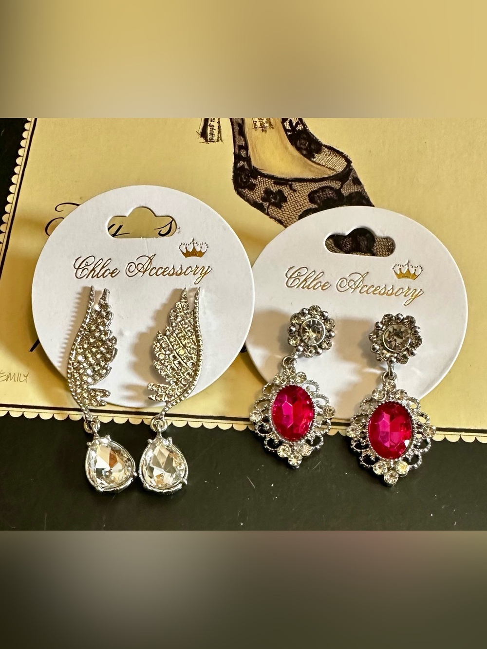 Pink Crystal Drop Earrings - Vintage-Inspired Silver Tone